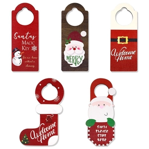 Lot de 5 accroches-portes de Noël en bois avec motifs Père Noël et bonhomme de neige