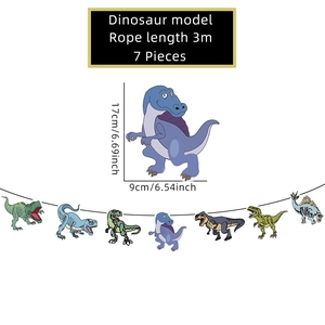 Detailed size chart for dinosaur theme party banner with 3m string for graduation decor