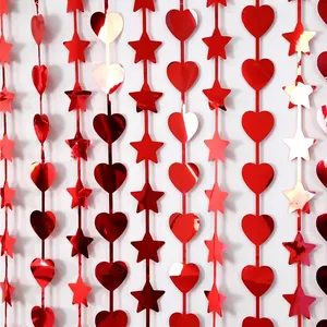 Rideau décoratif rouge métallisé cœur et étoile pour mariage et Saint-Valentin