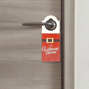 Accroche-porte de Noël design costume de Père Noël rouge avec texte Welcome Home