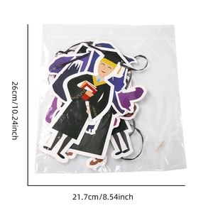 Packaged graduation party banner with cartoon characters and black hanging ribbons