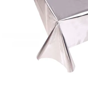 Close-up of waterproof and oil-proof silver metallic tablecloth for party decoration