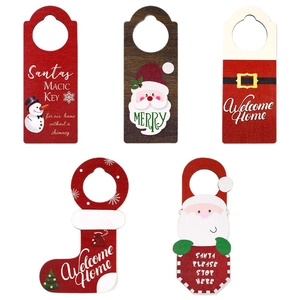 5-piece set of wooden Christmas door hangers featuring Santa Claus and snowman patterns