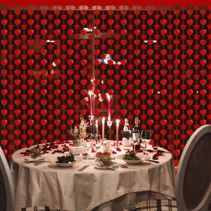 Rideau de Clinquant Coeur Étoile Rouge de la Saint-Valentin Toile de Fond Franges Métalliques PET Décoration Murale de Fête