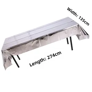 Silver rectangular metallic table cover for parties, size 137x274 cm high reflection