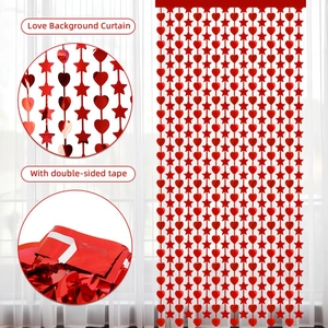 Rideau de fête rouge avec cœurs et étoiles pour décoration murale avec ruban adhésif