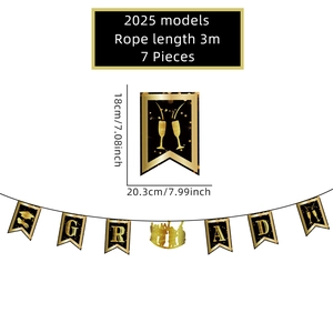 Black and gold 2025 graduation banner with mortarboard and champagne motifs 3m long