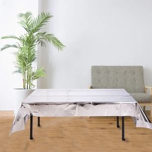 Modern silver metallic foil tablecloth for birthday party and festive table decorations