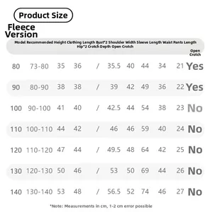 Detailed size chart for girls' polo sweatshirt and pleated skirt set fleece lined