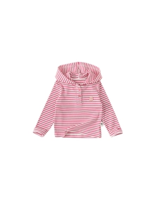 T-shirt a maniche lunghe con cappuccio a righe rosa e bianche per bambina con orsetto
