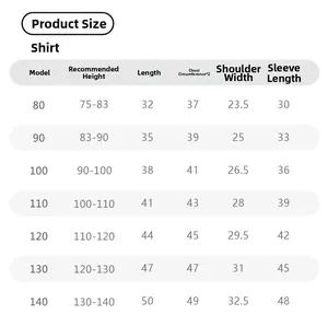 Detailed size chart for children denim dress including height and length measurements