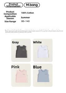 Détail des débardeurs en coton pour garçons en gris, blanc, rose et bleu pour l'été