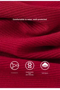 Close-up of soft ribbed knit fabric in dark red showing safe formaldehyde-free texture