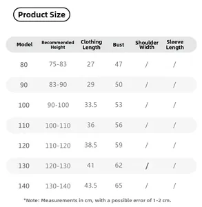 Size chart for girls sleeveless summer top with measurements for heights 75cm to 140cm