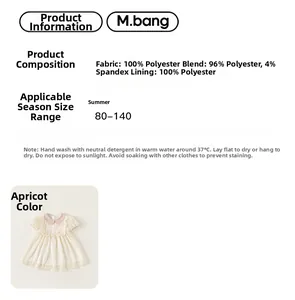 Detailed size chart and material specs for girls summer dress in apricot color