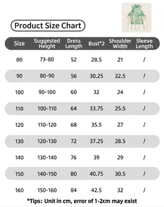 Detailed size chart for children's Hanfu set with height and bust measurements