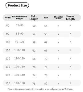 Size chart for forest style girls lace sundress showing height, length and chest measurements