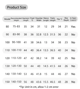 Detailed size chart for kids Chinese style summer set with full body measurements