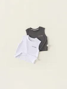 Débardeurs pour enfants en coton blanc et gris foncé avec imprimé Cute Baby