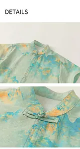 Detailed close-up of traditional Chinese mandarin collar and handmade frog buttons