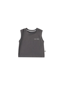 Débardeur d'été gris foncé en coton pour garçons avec imprimé blanc Cute Baby