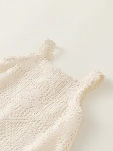Bohemian style hollow crochet strap dress for girls in soft cream white with lace details