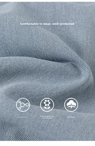 Close-up of soft light blue denim fabric with skin-friendly texture for kids overalls