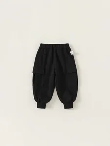Classic black kids cargo jogger pants with elastic waist and functional side pockets