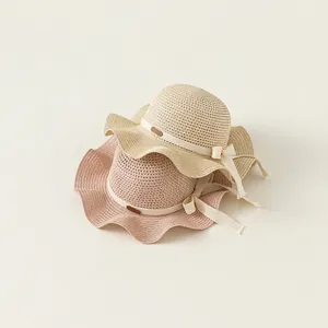 Cappello Di Paglia Per Bambine Con Tesa Ondulata E Fiocco Cappello Da Sole In Paglia Per Bambini Spiaggia Vacanze Estive