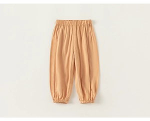 Detail view of pink mosquito-proof pants for toddlers with elastic waist and cuffs