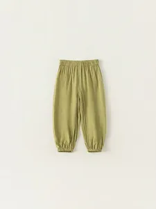Kids lightweight olive green mosquito pants with elastic waist and cuffed hems