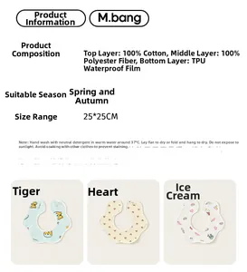 Bavoirs bébé imperméables à trois couches en coton avec forme florale et motifs mignons