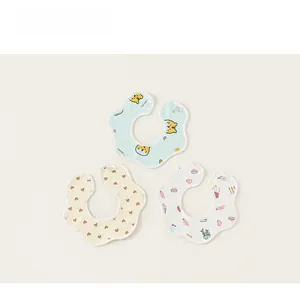 Lot de trois bavoirs pétales pour bébé avec motifs de dessins animés en coton étanche