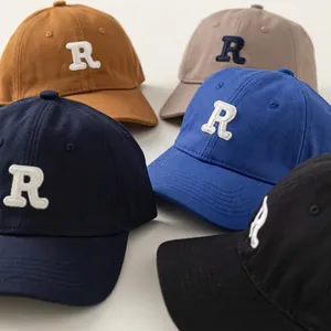 Kids' cotton baseball caps with embroidered R letter in five various colors