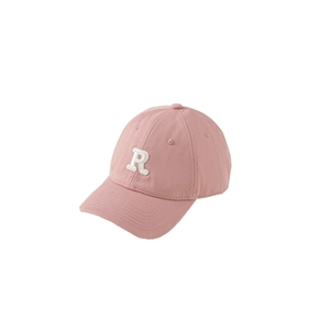 Pink cotton baseball cap for kids with white letter R towel embroidery patch