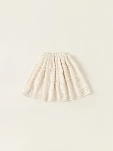 Girls Tiered Ruffle Skirt Polyester Beige Sweet Style Summer Casual Skirt For Kids School Daily Wear Breathable Skirt