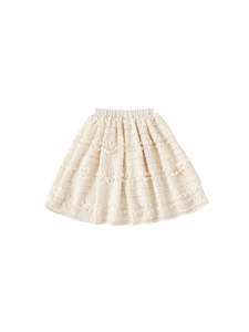 Girl's sweet cream-colored tiered ruffle cake skirt with comfortable elastic waist