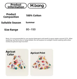 Detailed size chart for 100% cotton sleeveless kids dress with cartoon prints