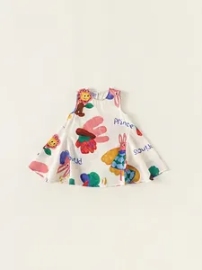 Kids Summer Cotton Sleeveless Cartoon Printed Dress Casual Doodle A-Line Sundress For Girls Toddler Baby Clothing Dress