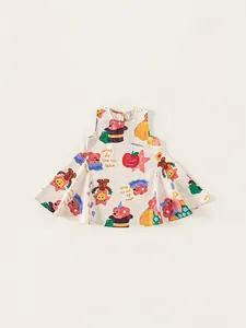 Toddler girls sleeveless A-line summer dress with colorful cartoon doodle prints