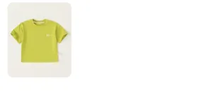Detail view of cotton kids t-shirt in lime green showing round neck and chest print