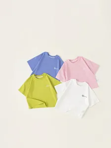 Kids Cool Feeling Cotton Blend T-Shirt Soft Antibacterial Round Neck Short Sleeve Tee Solid Color Letter Print Summer Tops