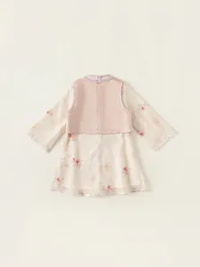 Ensemble gilet rose et robe Hanfu florale pour fille avec détails de dentelle aux manches