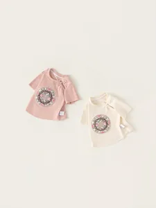 Toddler Girls New Chinese Style Cotton T-Shirt Vintage Floral Embroidery Frog Button Short Sleeve Summer Tops