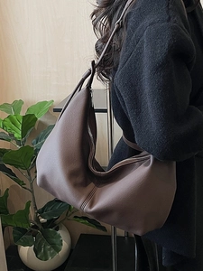 Chic dark brown large crossbody hobo bag with pebbled leather texture for women