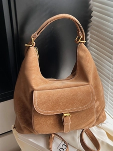 Vintage PU Leather Large Capacity Backpack For Women Fashion Contrast Stitching Shoulder Bag Versatile Tote Bag