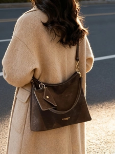 Sac à Épaule en Cuir PU Rétro pour Femmes Cabas Hobo de Grande Capacité Avec Petite Pochette Surpiqûres Contrastées Minimaliste Impression de Lettres Main