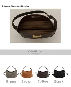 Internal view of minimalist hobo bag with striped lining and four color options