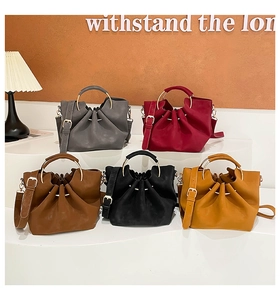 Minimalistische Beuteltaschen in mehreren Farben mit Ringgriffen und Plissee-Finish