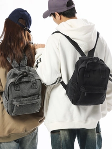 Klassischer gewaschener Denim Rucksack für Damen in Grau und Schwarz Campus-Stil